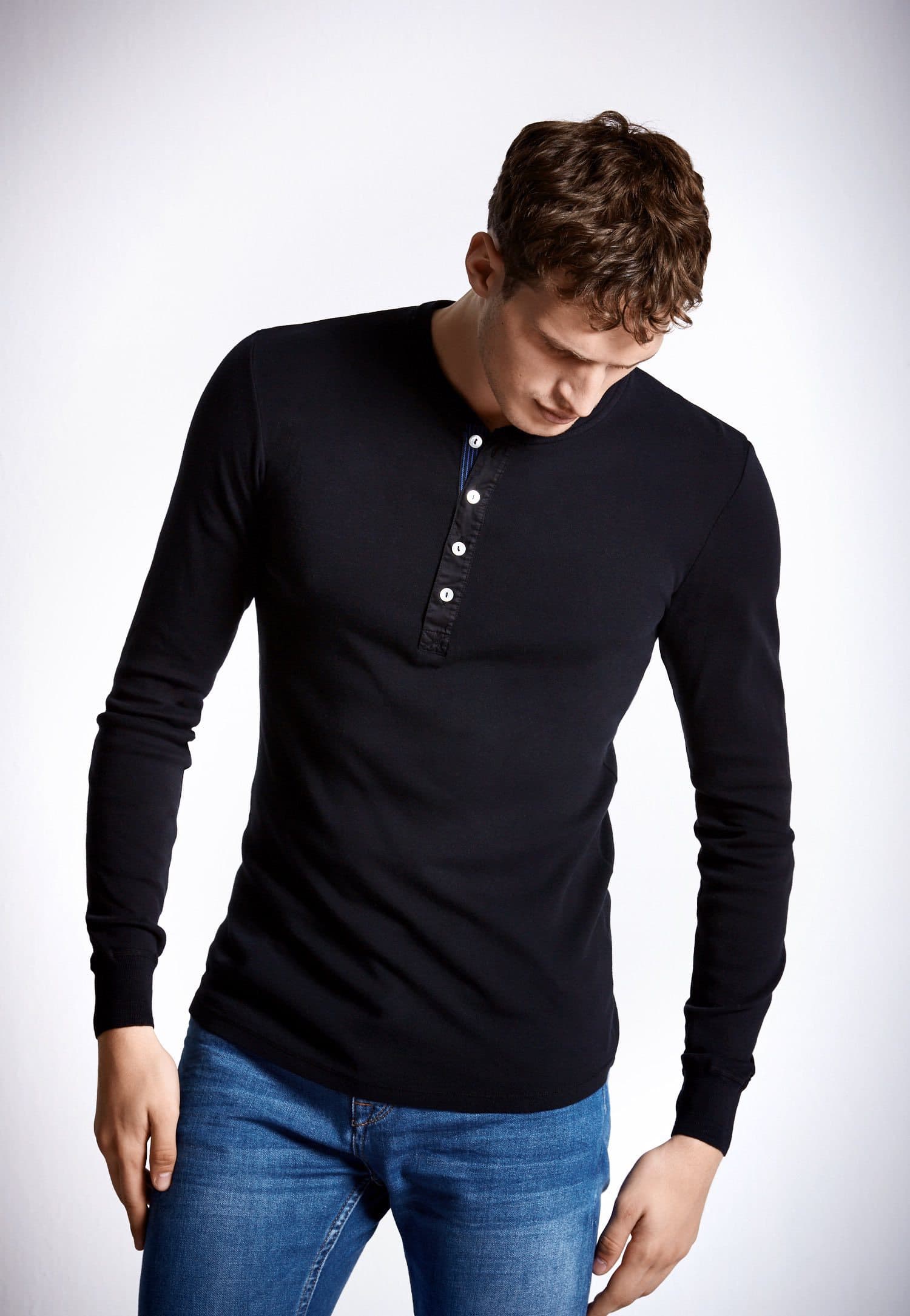 Schiesser Revival Mens Basic Karl-Heinz Henry Long Sleeve Black