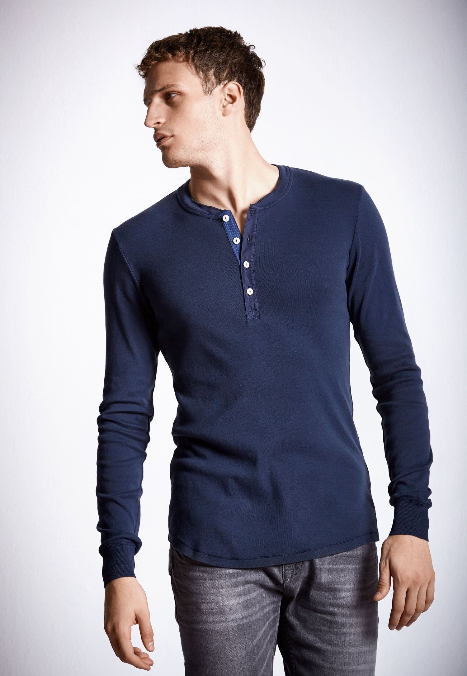 Schiesser Revival Mens Basic Karl-Heinz Henry Long Sleeve Dark blue